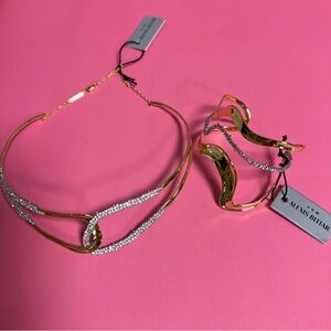 Alexis Bittar Solanales Crystal Interlock Necklace And Cuff Bracelet Set NWT